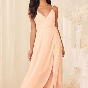 Lulus Here's to Us Blush Pink High-Low Wrap Dress